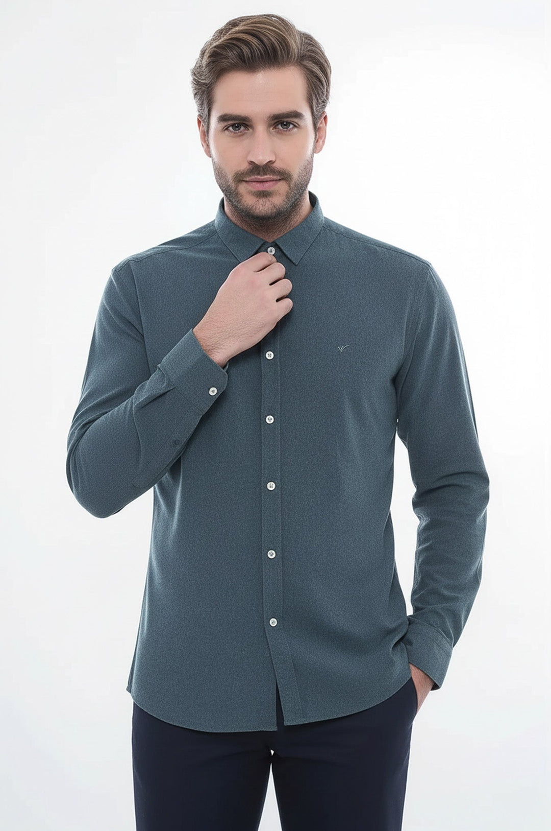 Patterned Wool Green Shirt - Wessi