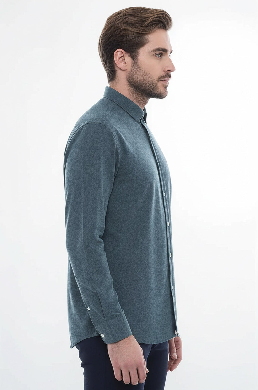 Patterned Wool Green Shirt - Wessi