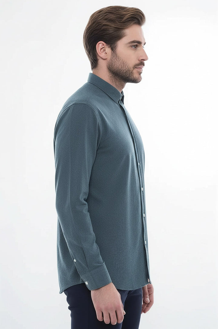 Patterned Wool Green Shirt - Wessi