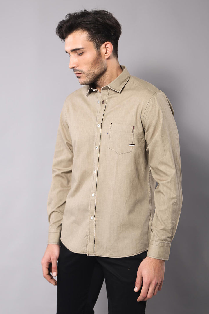 Cotton Long Sleeves Beige Men Shirt - Wessi