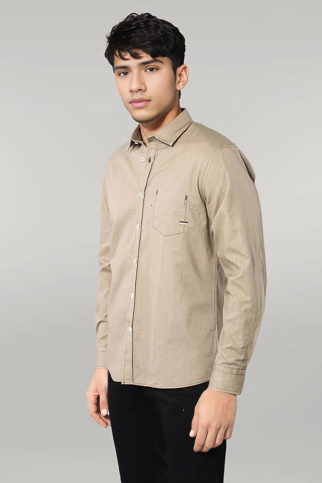 Cotton Long Sleeves Beige Men Shirt - Wessi