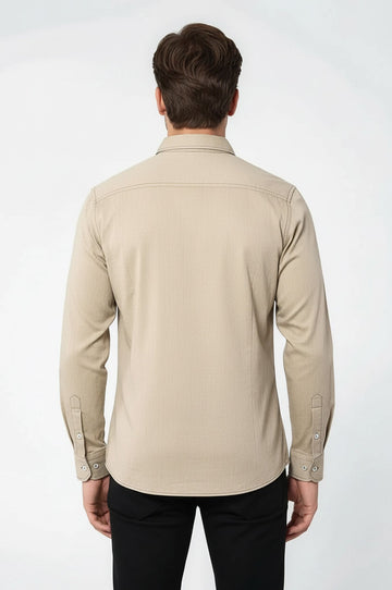 Cotton Long Sleeves Beige Men Shirt - Wessi