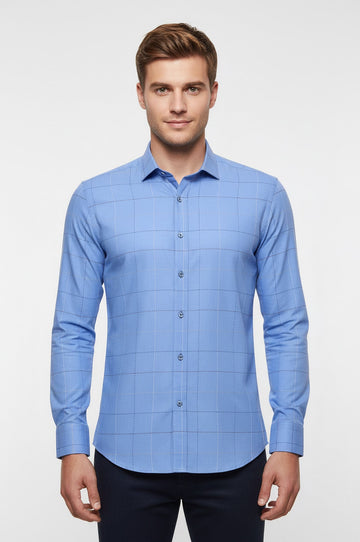 Slim Fit Plaid Blue Shirt - Wessi