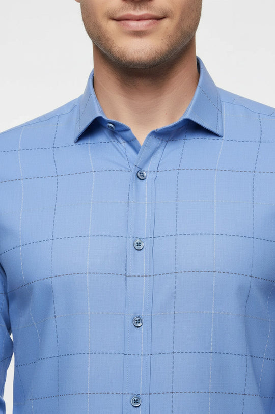 Slim Fit Plaid Blue Shirt - Wessi