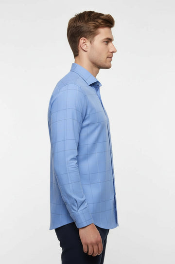 Slim Fit Plaid Blue Shirt - Wessi