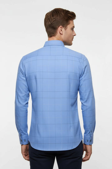 Slim Fit Plaid Blue Shirt - Wessi