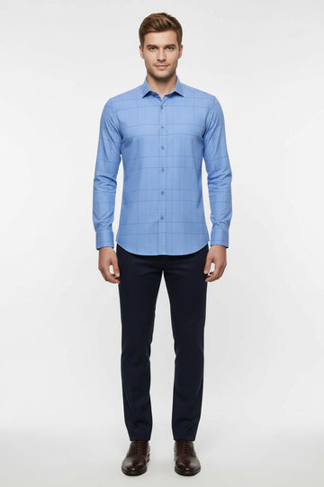 Slim Fit Plaid Blue Shirt - Wessi