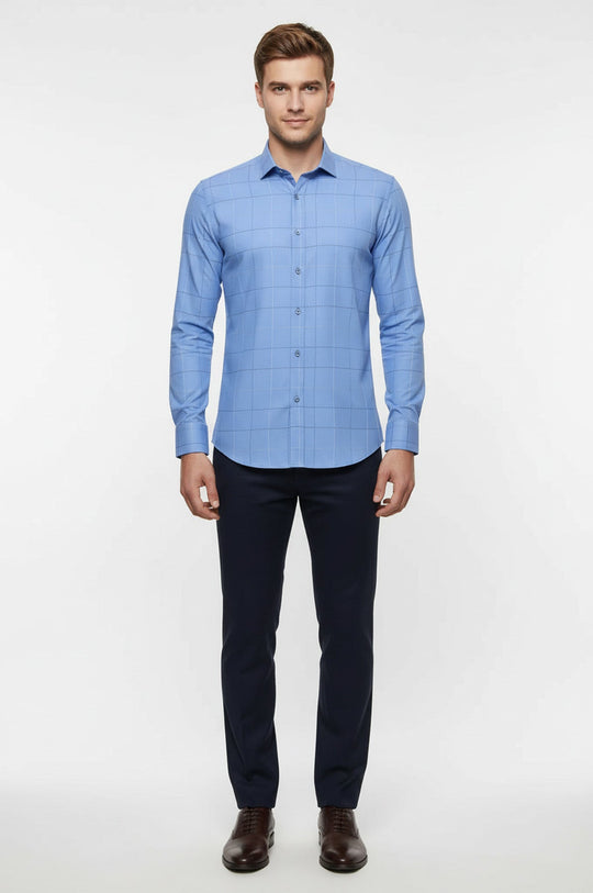 Slim Fit Plaid Blue Shirt - Wessi