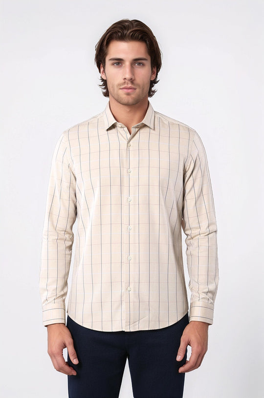 Camisa de cuadros beige de corte ajustado para hombre | wess