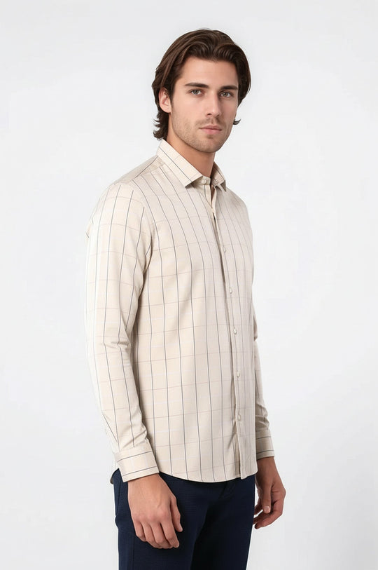 Camisa de cuadros beige de corte ajustado para hombre | wess