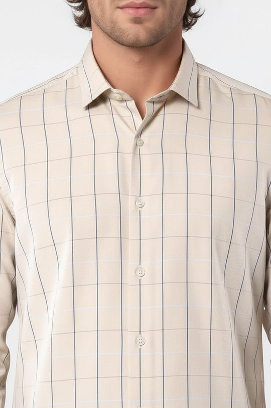 Camisa de cuadros beige de corte ajustado para hombre | wess