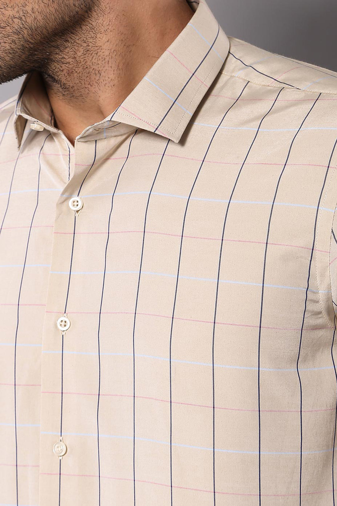 Camicia da uomo a quadri beige slim fit | Wess