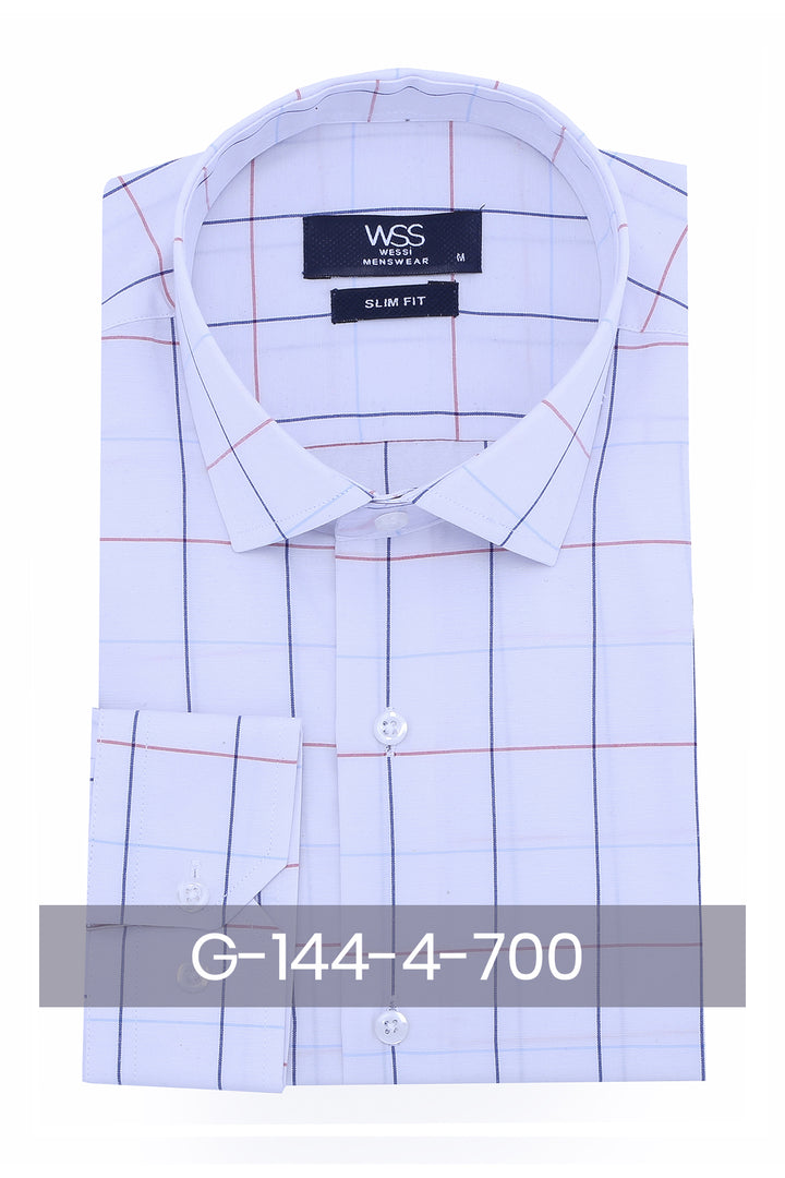 White Slim Fit Plaid Men's Shirt | Wessi