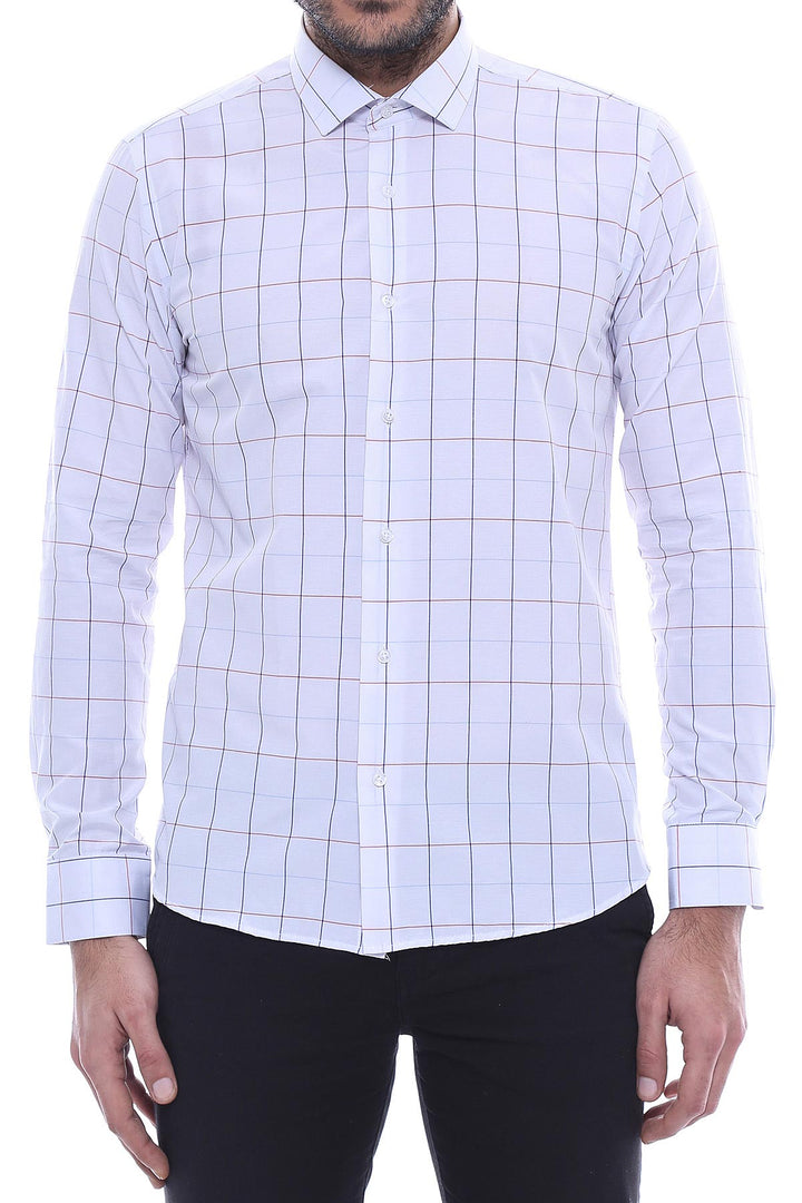 White Slim Fit Plaid Men's Shirt | Wessi