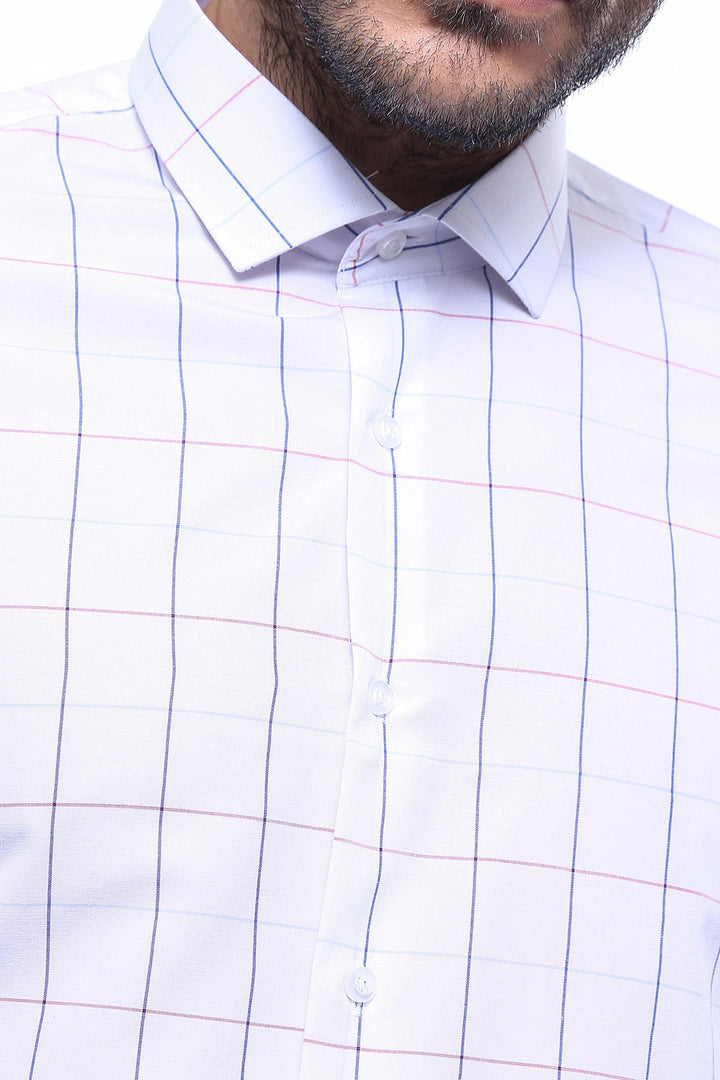 White Slim Fit Plaid Men's Shirt | Wessi