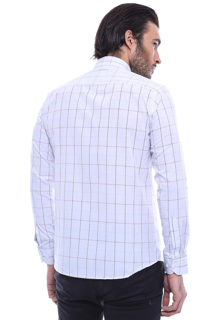 White Slim Fit Plaid Men's Shirt | Wessi
