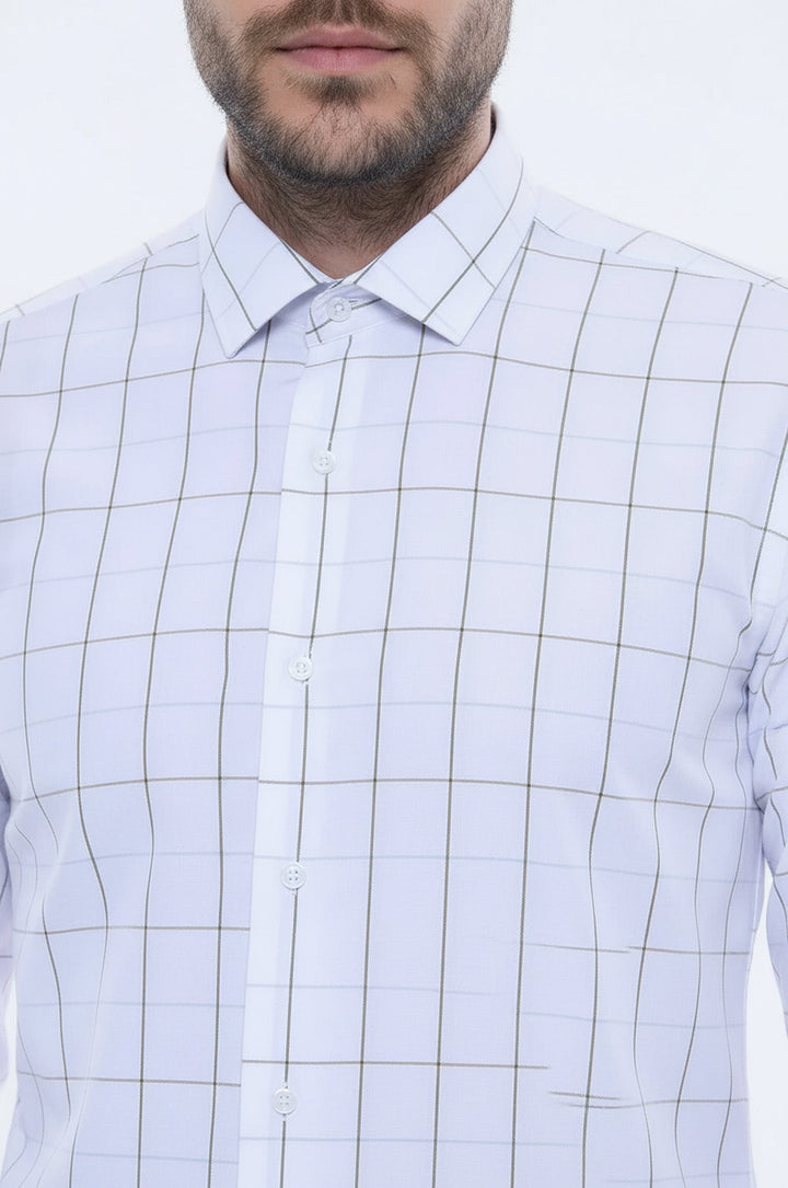 White Slim Fit Plaid Men's Shirt | Wessi