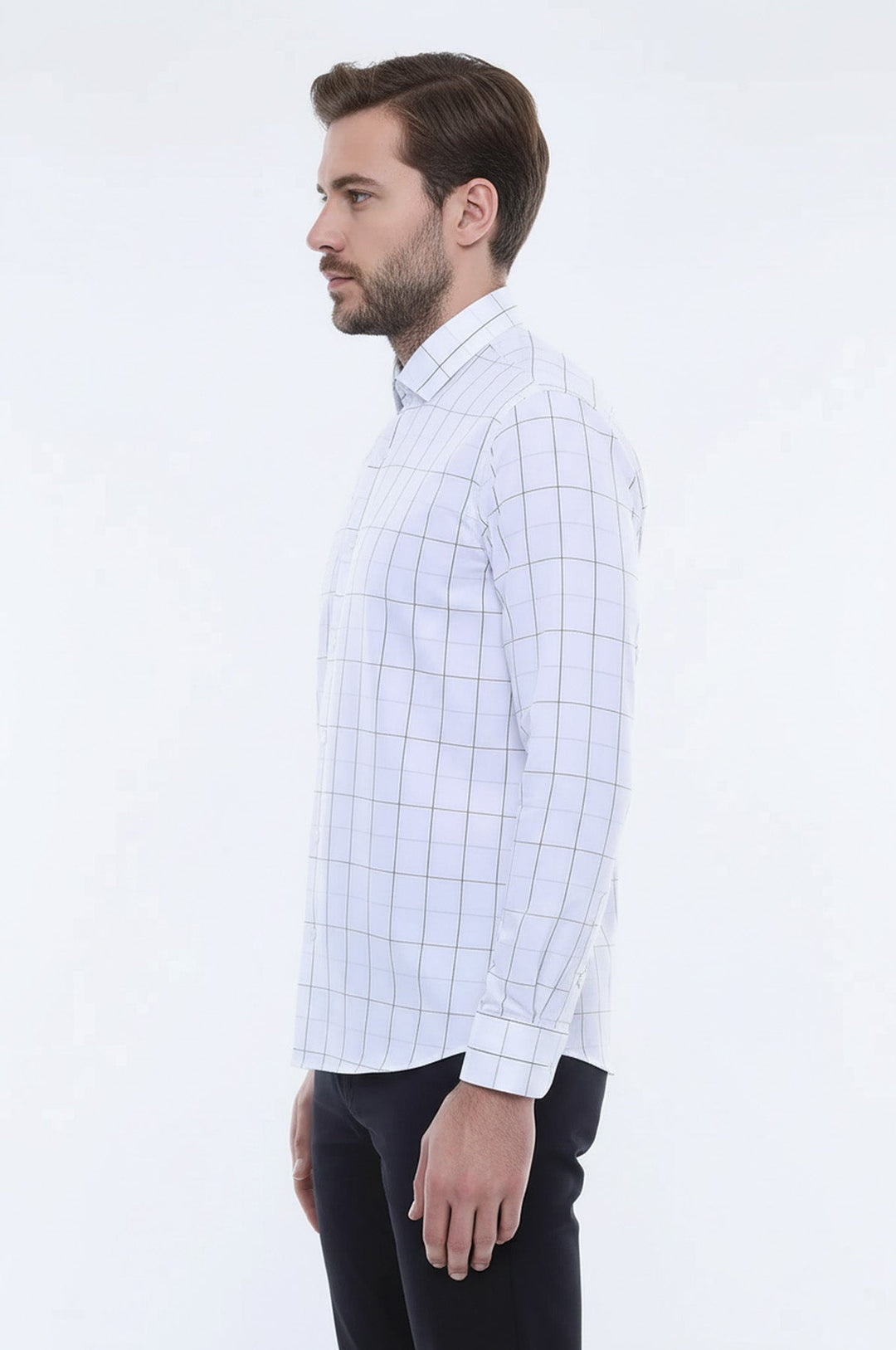 White Slim Fit Plaid Men's Shirt | Wessi