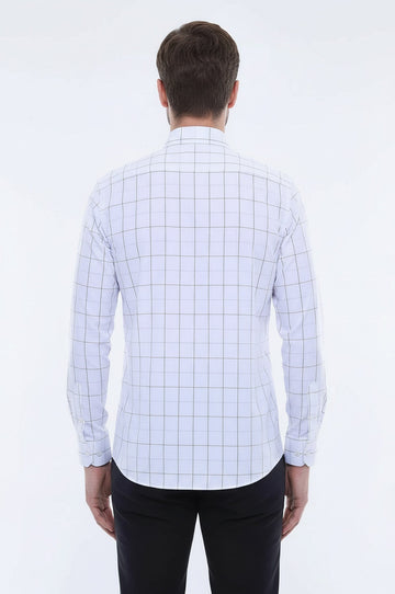 Camicia da uomo a quadri slim fit bianca | Wess