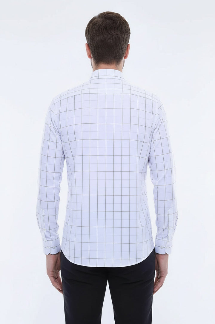 White Slim Fit Plaid Men's Shirt | Wessi