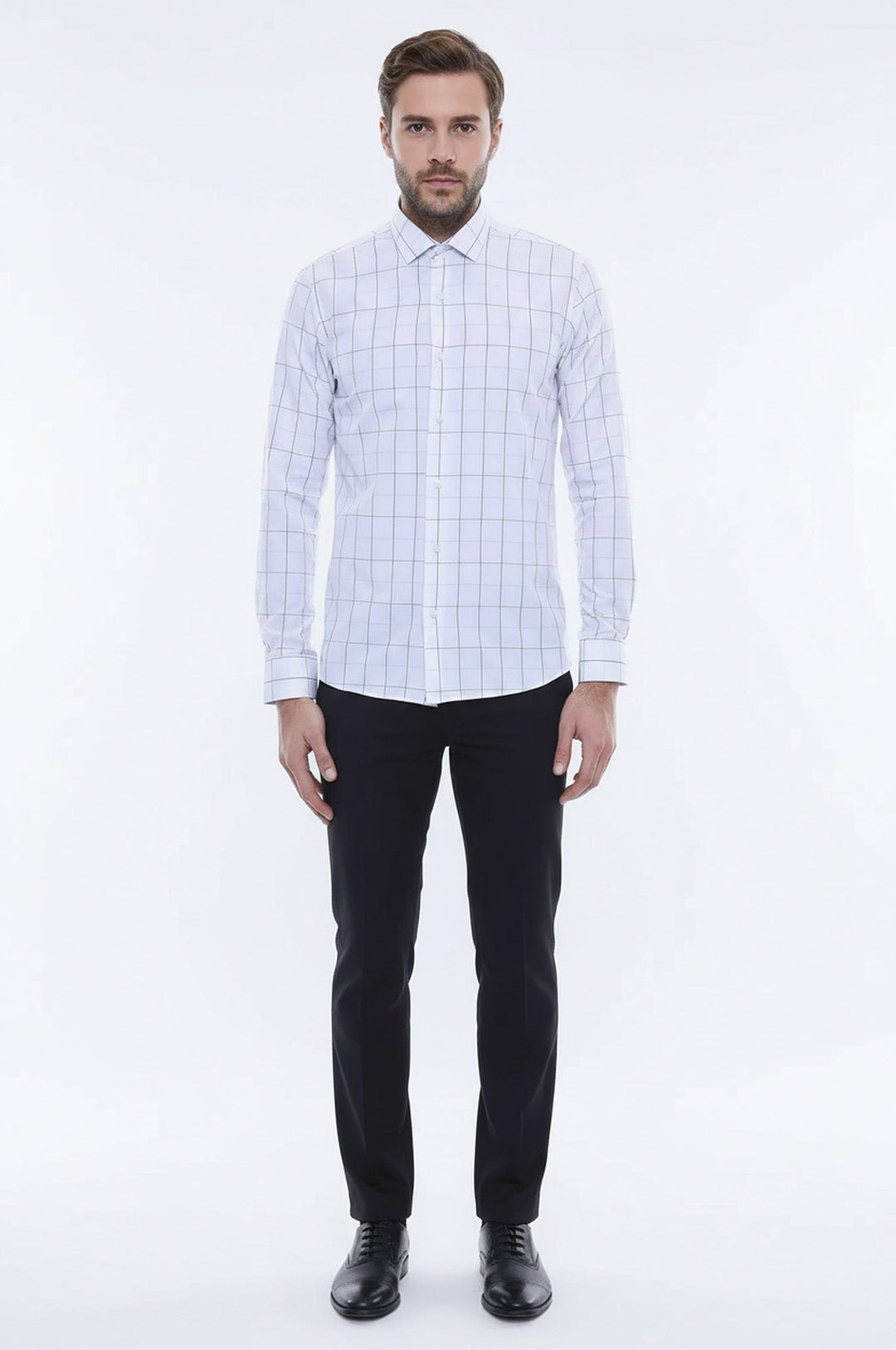 White Slim Fit Plaid Men's Shirt | Wessi