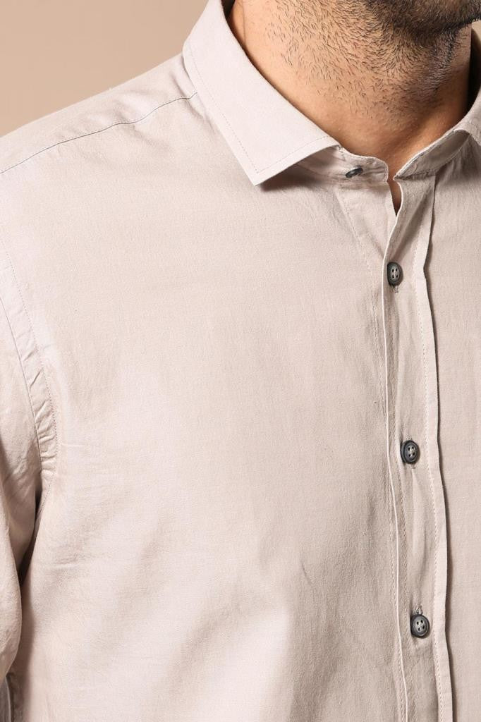 Camisa Slim Fit De Algodón Estampada Beige - Wessi