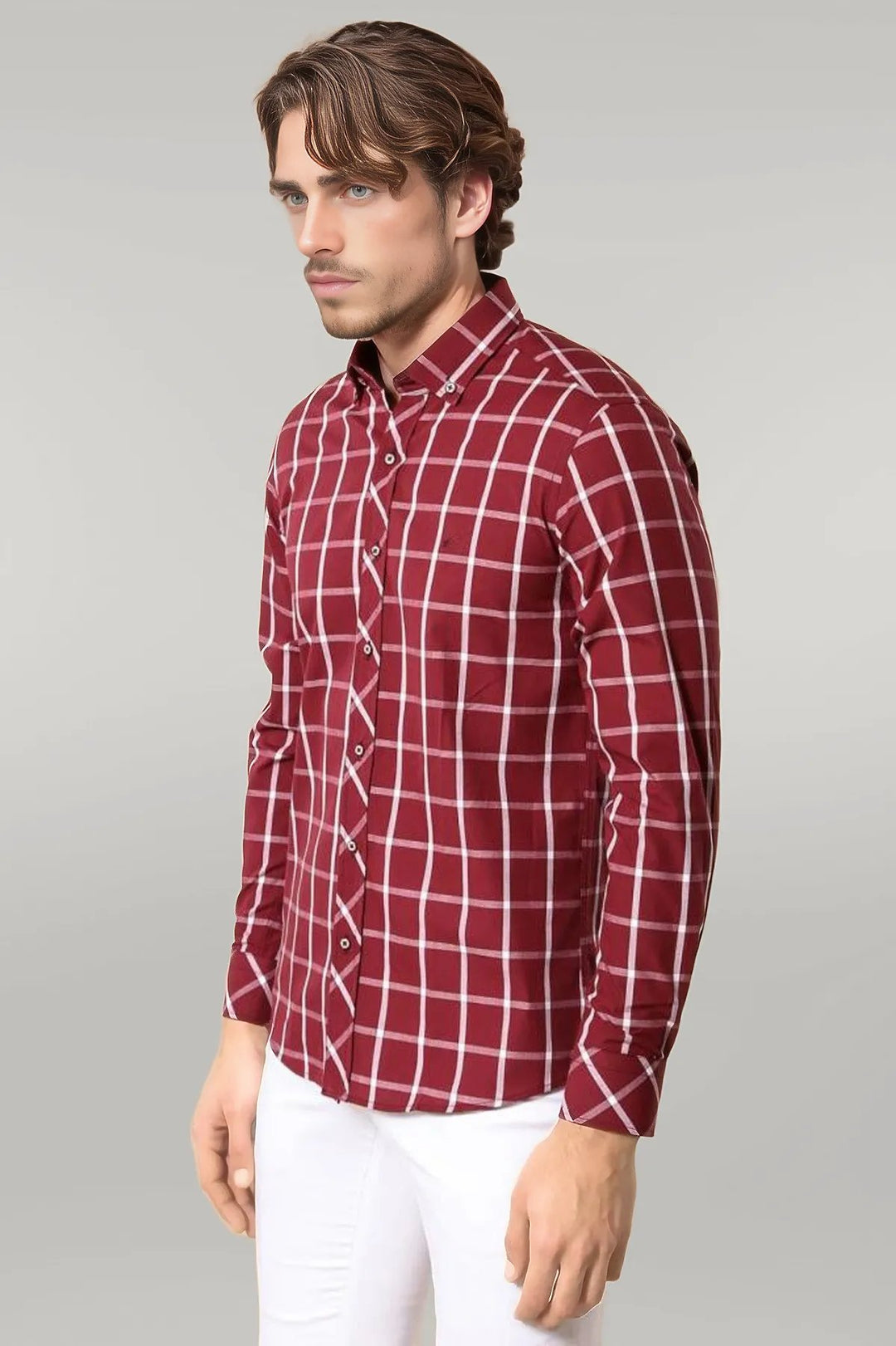 Plaid Slim Fit Burgundy Shirt - Wessi