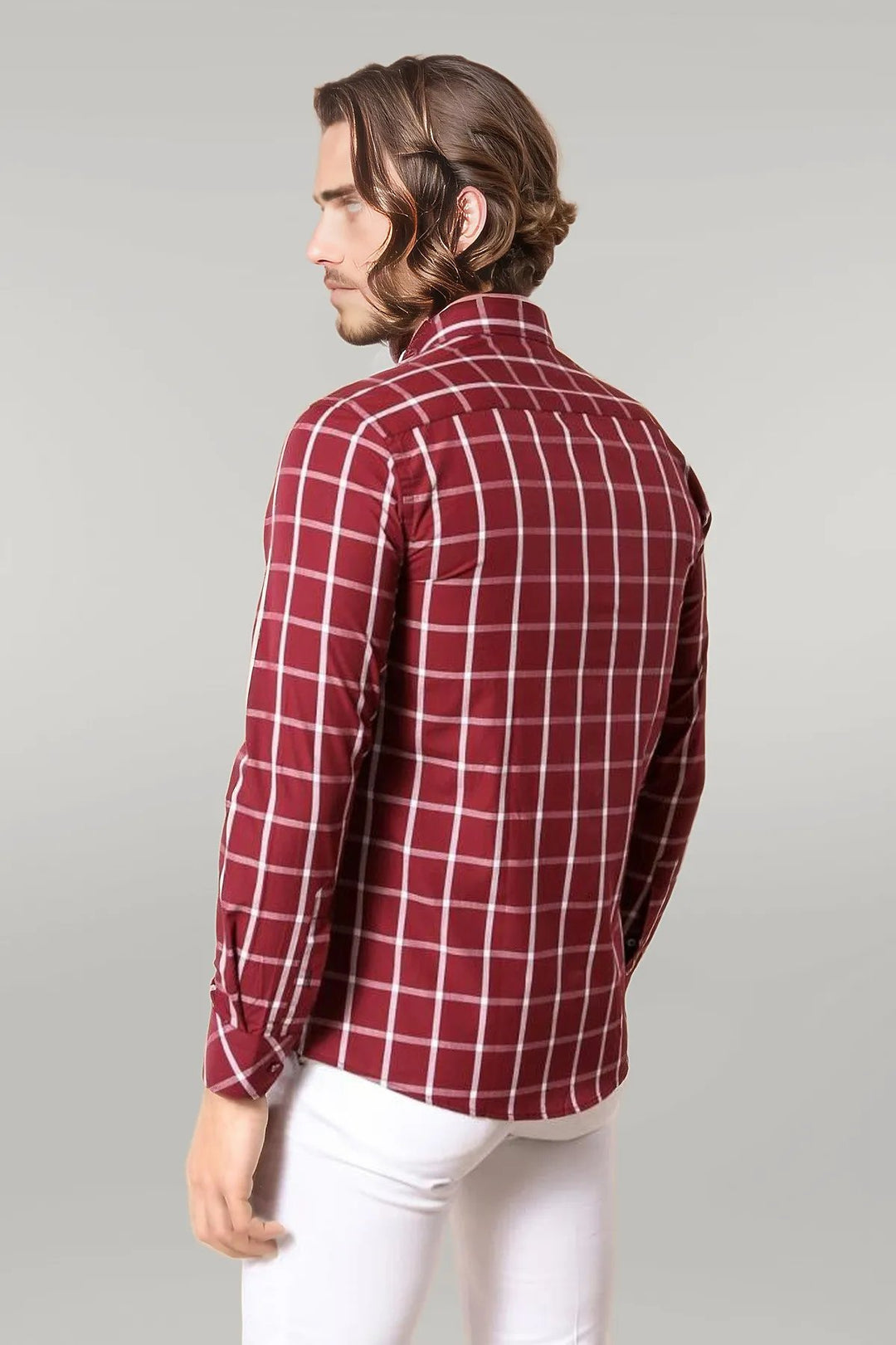 Camisa burdeos de corte ajustado a cuadros - Wessi