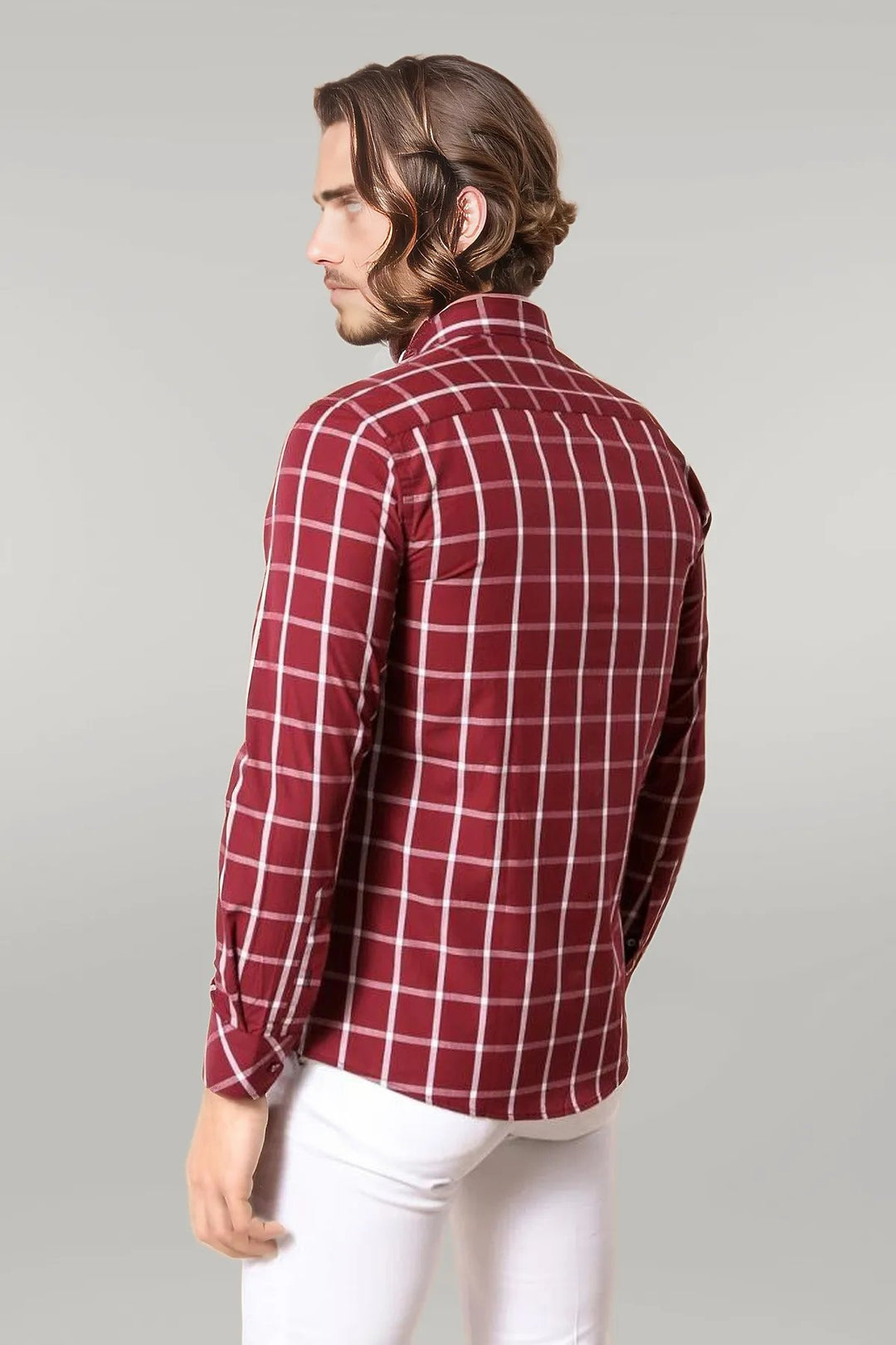 Plaid Slim Fit Burgundy Shirt - Wessi