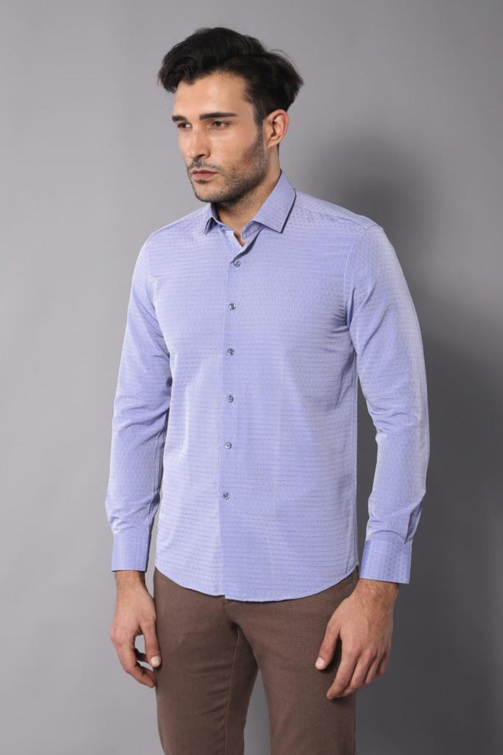 Patterned Blue Men's Long Sleeve Shirt | Wessi
