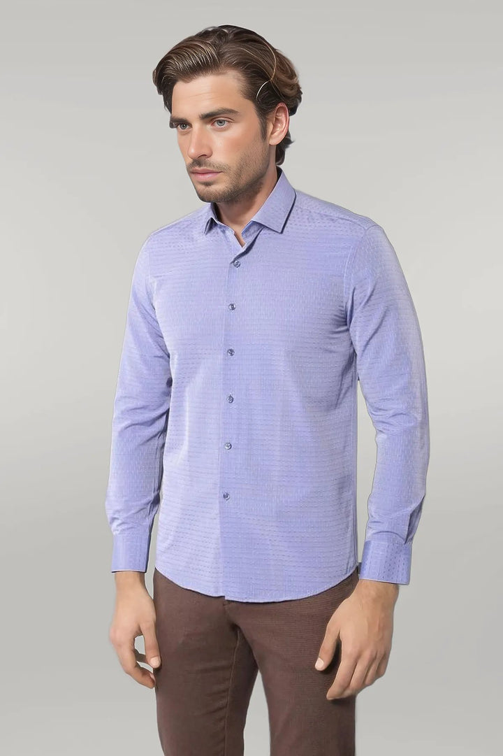 Patterned Blue Men's Long Sleeve Shirt | Wessi