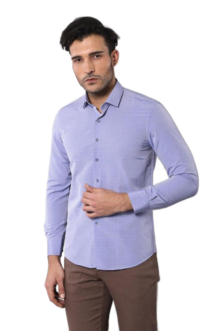 Patterned Blue Men's Long Sleeve Shirt | Wessi