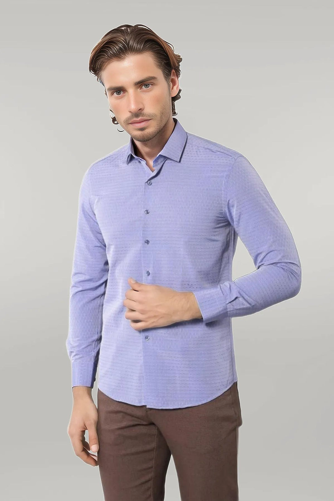 Patterned Blue Men's Long Sleeve Shirt | Wessi