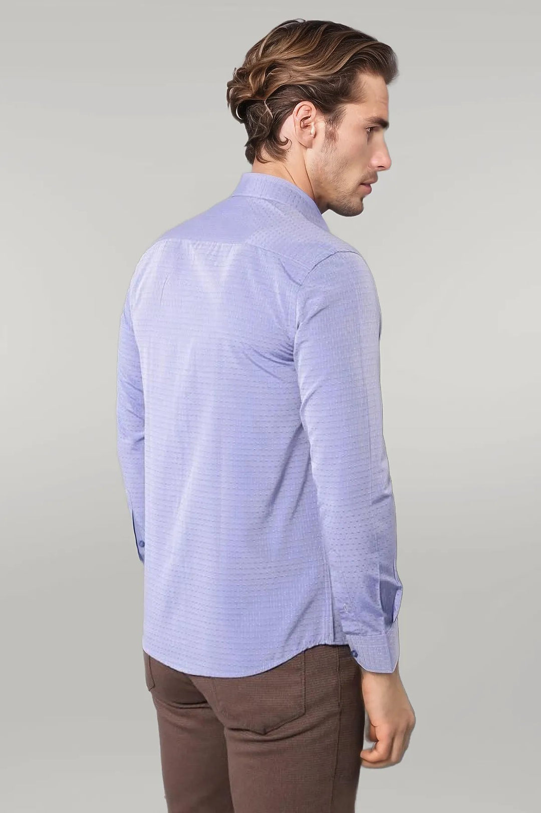 Patterned Blue Men's Long Sleeve Shirt | Wessi