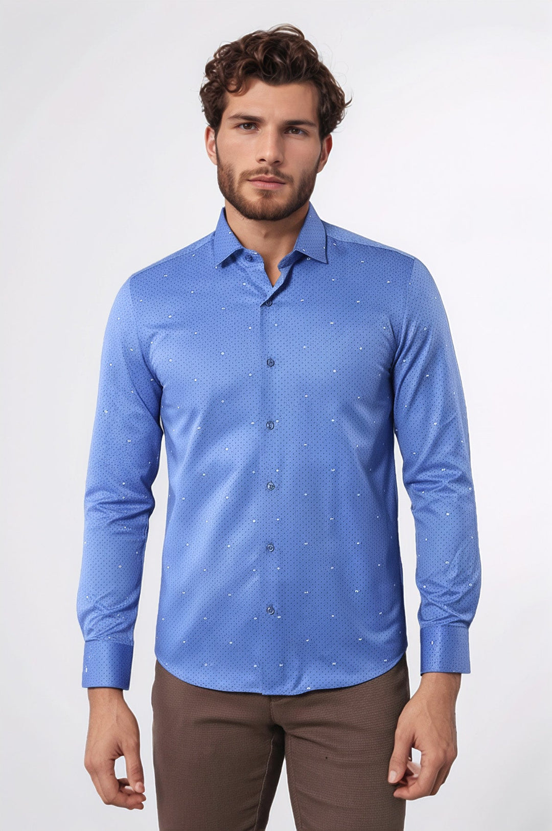 Dot Patterned Blue Shirt | Wessi - Wessi
