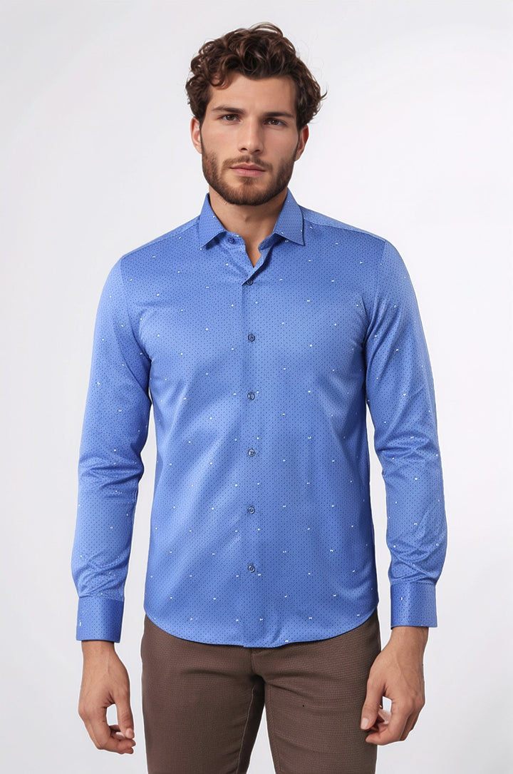 Dot Patterned Blue Shirt | Wessi - Wessi