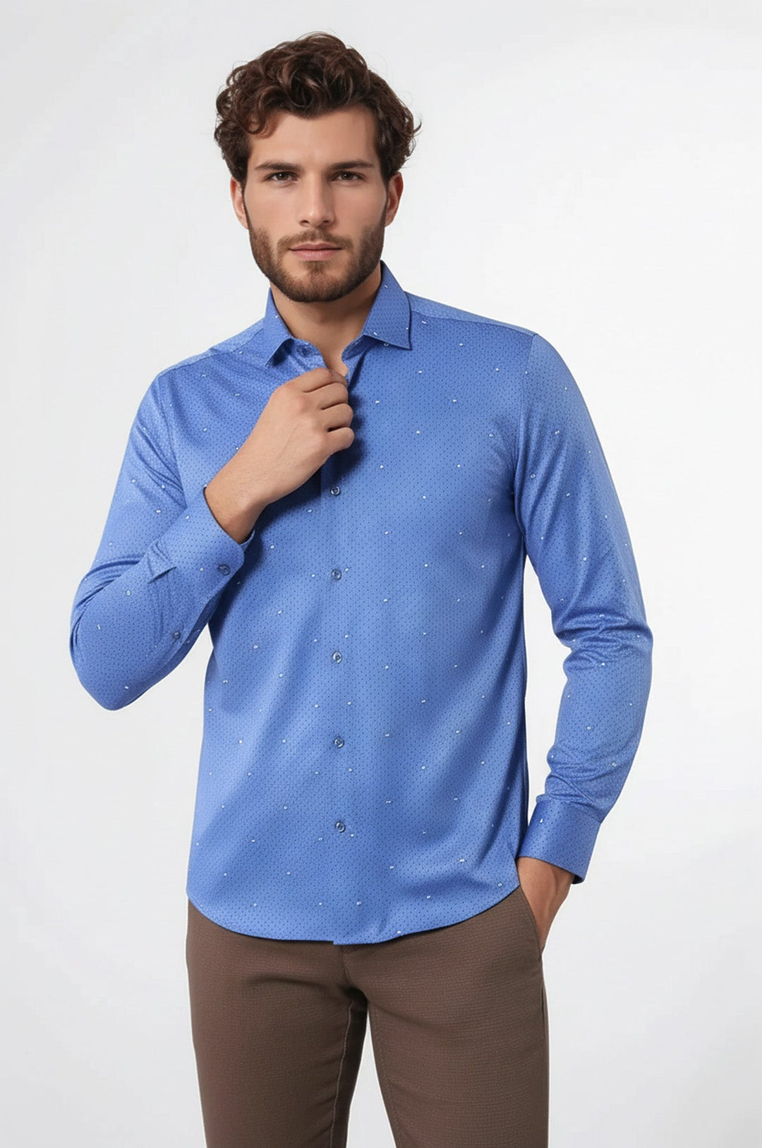 Dot Patterned Blue Shirt | Wessi - Wessi