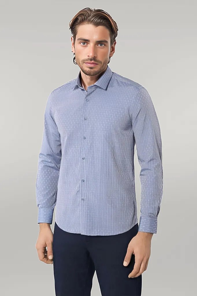 Patterned Slim Fit Blue Shirt - Wessi