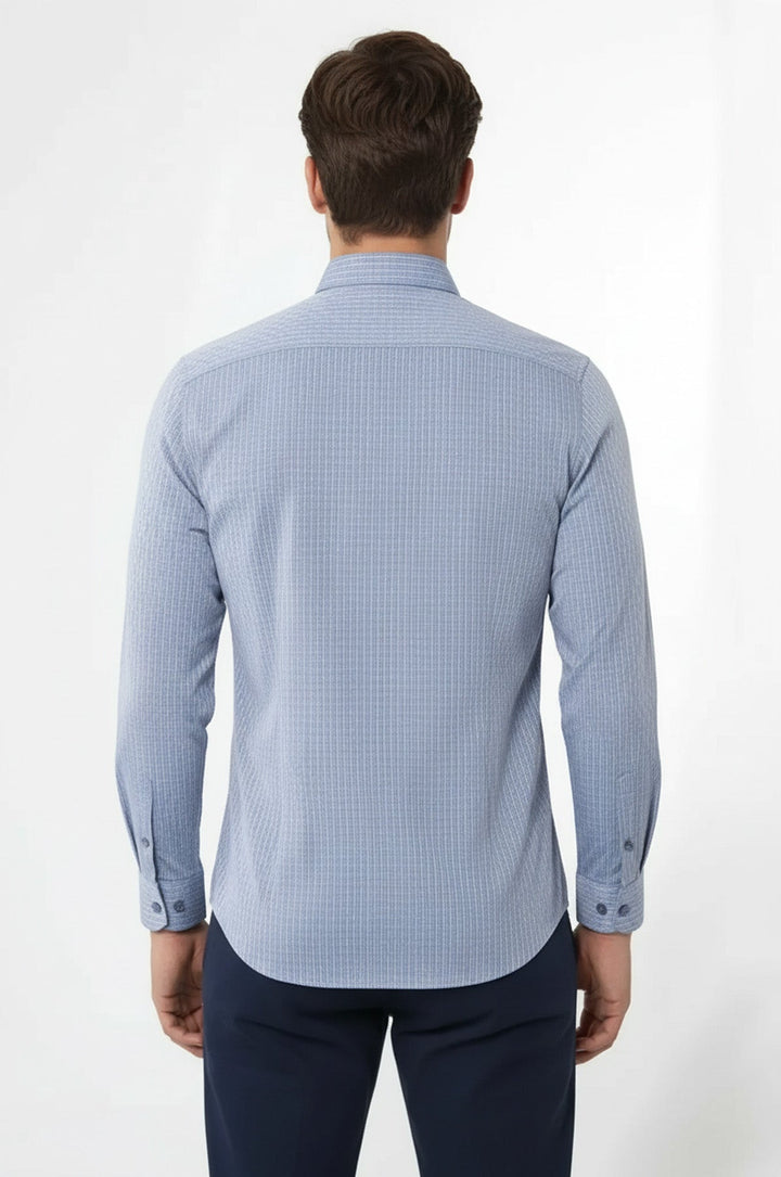 Patterned Slim Fit Blue Shirt - Wessi
