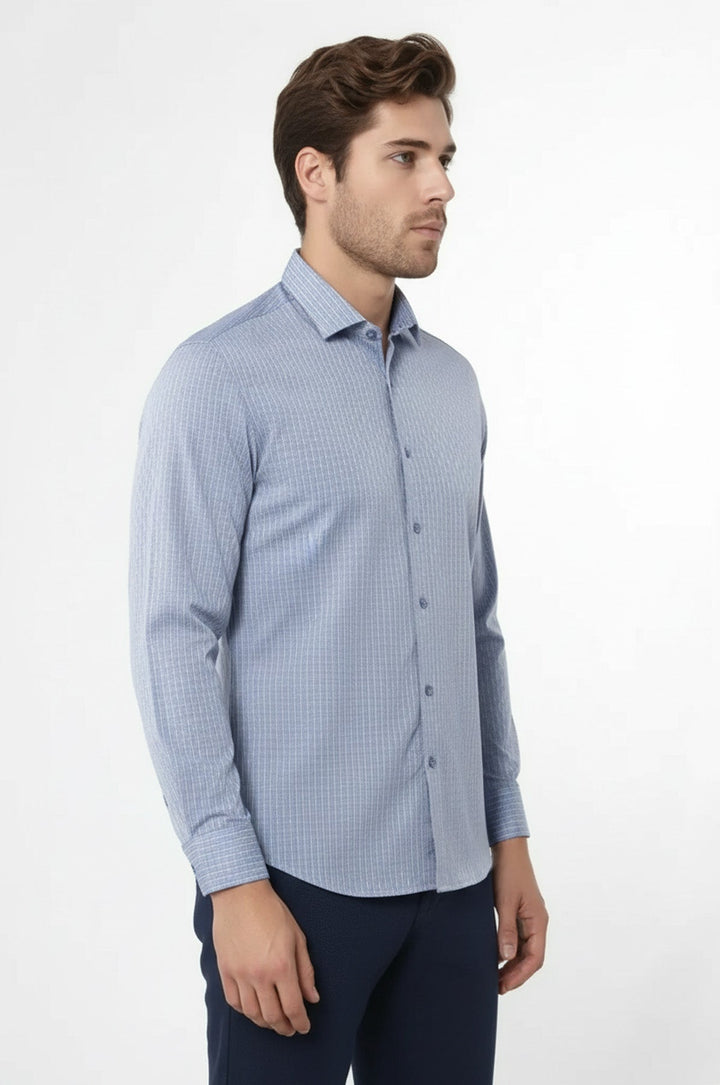 Patterned Slim Fit Blue Shirt - Wessi