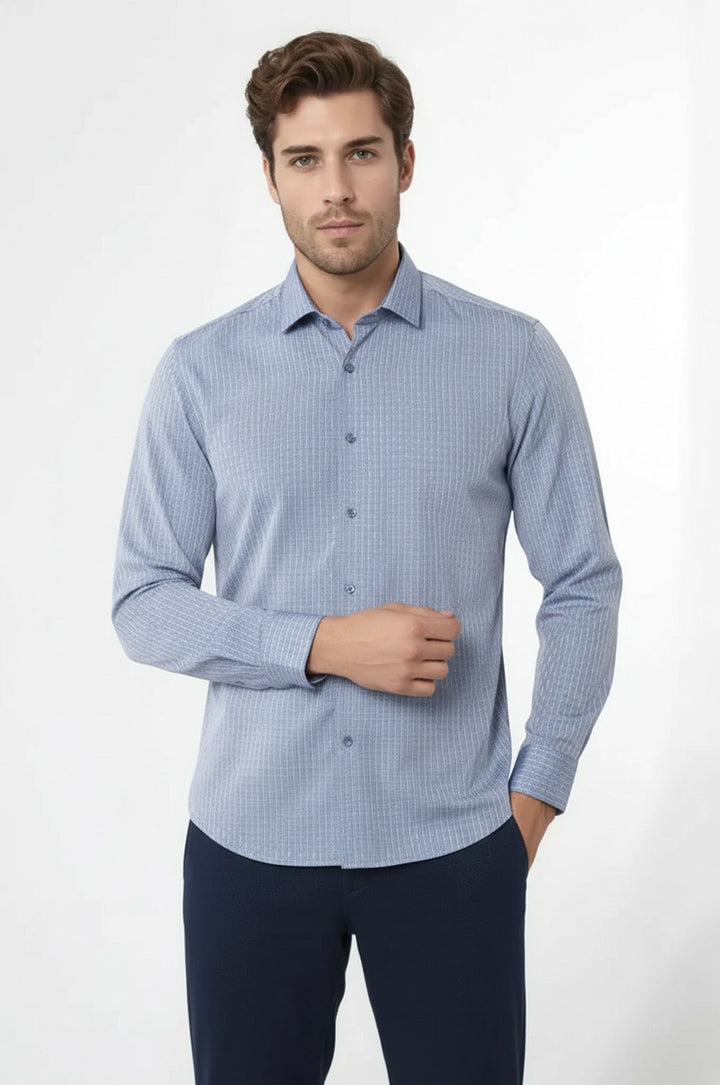Patterned Slim Fit Blue Shirt - Wessi