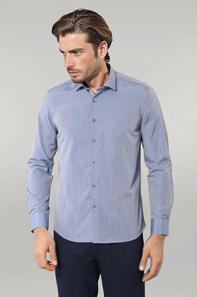 Patterned Slim Fit Blue Shirt - Wessi