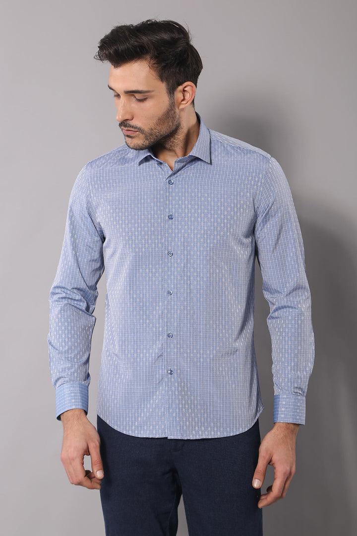 Camisa azul de corte entallado con estampado - Wessi