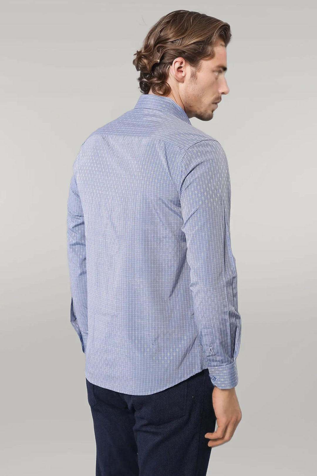 Patterned Slim Fit Blue Shirt - Wessi