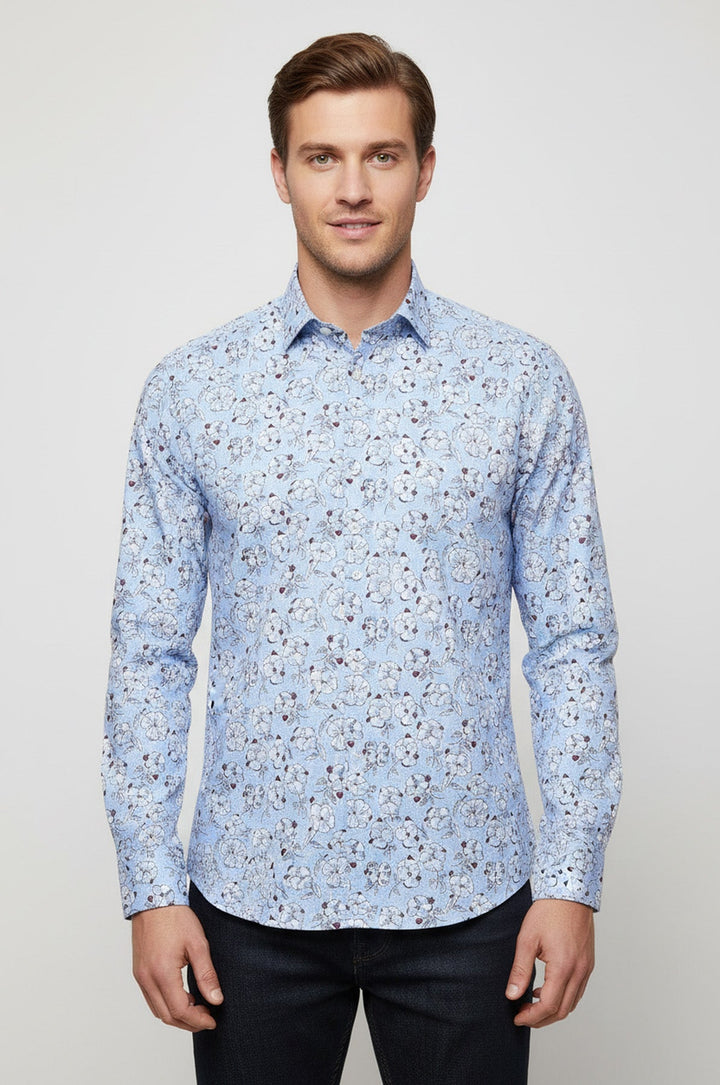 Patterned Cotton Light Blue Shirt-Wessi