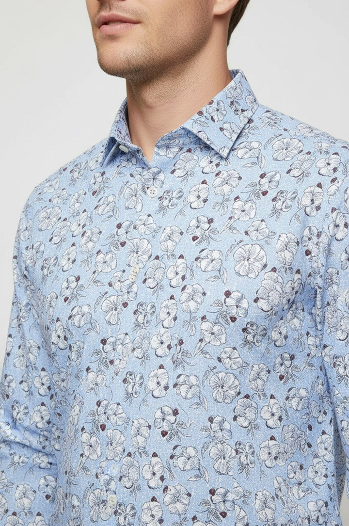 Patterned Cotton Light Blue Shirt-Wessi