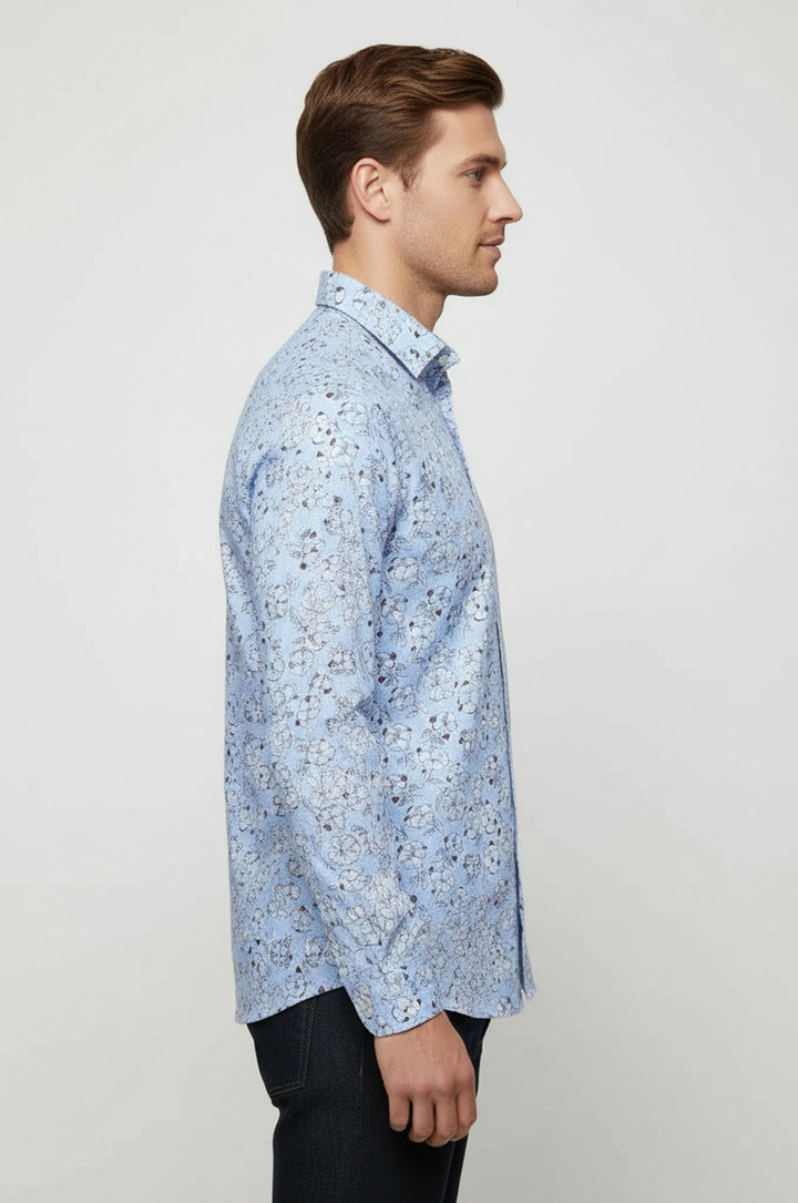 Patterned Cotton Light Blue Shirt-Wessi