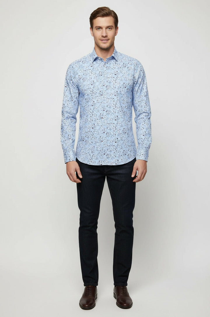 Patterned Cotton Light Blue Shirt-Wessi