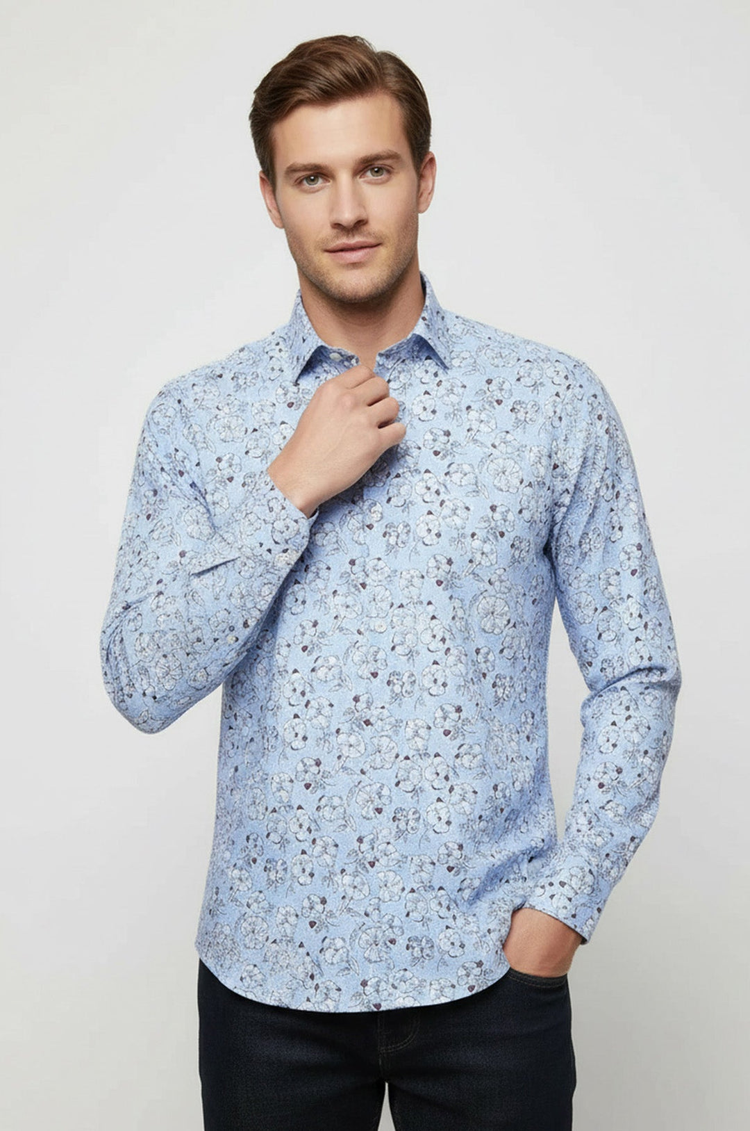 Patterned Cotton Light Blue Shirt-Wessi