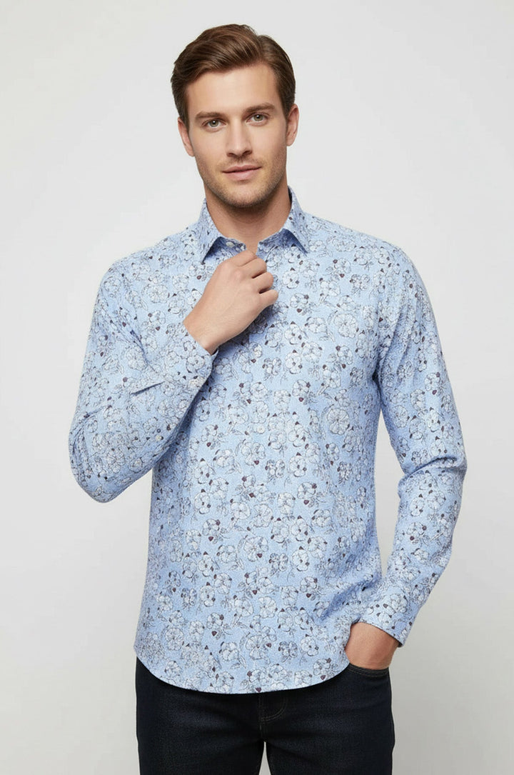 Patterned Cotton Light Blue Shirt-Wessi